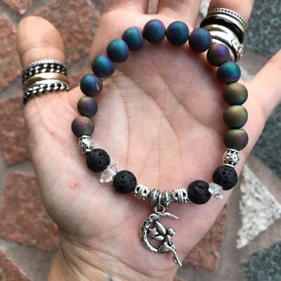 🧚‍♀️Fairy bead bracelet . herkimer diamonds ,druzy quartz & lava rock gemstones - Picture 4 of 10